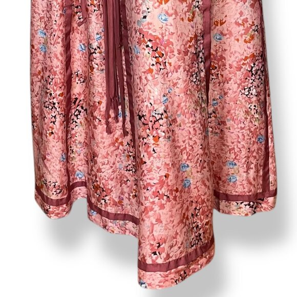 Vintage 70s Chessa Davis Skirt Maxi Hippie Floral Fringe Trim Peasant Pink Retro - Picture 4 of 15